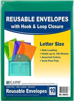 C-Line XL Reusable Envelopes Hook and Loop Closure 8.5 x 11 Assorted Colors Pack of 10 (CLI58030)