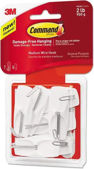 Command General Purpose Hooks Medium 2 lb Capacity White 7 Hooks & 8 Strips/Pack 17065VPES