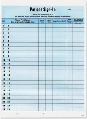 Tabbies Patient Sign-In Label Forms 8 1/2 x 11 5/8 125 Sheets/Pack Blue 14531
