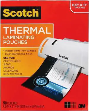 Scotch Thermal Laminating Pouches Letter Size 3 Mil 50/Pack (MMMTP385450)