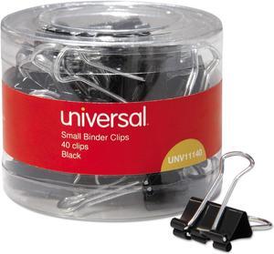 Universal UNV11140 Binder Clips in Dispenser Tub, Small, Black/Silver, 40/Pack