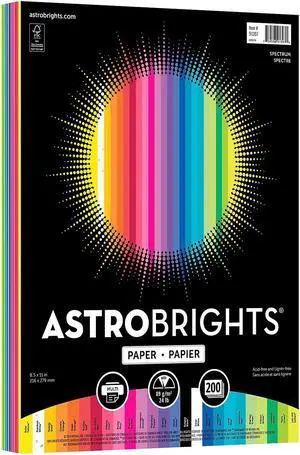 Astrobrights Colored Paper 24 lbs. 8.5" x 11" Spectrum Assortment 200 Sheets/Pack (91397)