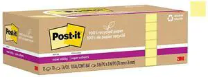 Post-it Recycled Super Sticky Notes 3" x 3" Canary Collection 70 Sheet/Pad 12 Pads/Pack (654R-12SSCY)