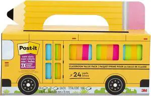 Post-it Super Sticky Notes Bus Cabinet Pack Assorted Bright Colors 65 Sheets/Pad 24 Pads/Pack (654-24SSBUS) 65424SSBUS