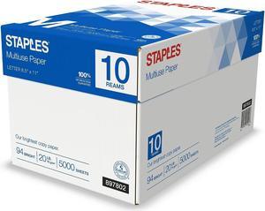 Staples Select 8.5" x 11" Copy Paper 20 lbs 94 Brightness 500/RM 10 RM/CT 20472-US