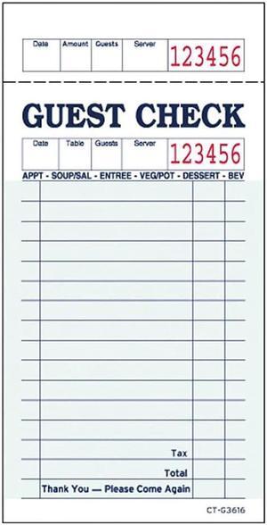 Alliance 1-Part Carbonless Guest Checks 3.4" x 6.73" 50 Sets/Book 2/Carton (367401)