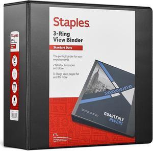 4" Staples Standard View Binder with D-Rings Black 976181