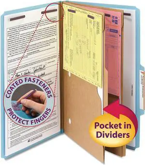 Smead Pressboard Folders with Two Pocket Dividers Legal Six-Section Blue 10/Box 19081