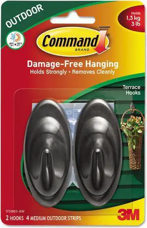 Command All Weather Hooks and Strips Plastic Medium 2 Hooks & 4 Strips/Pack
