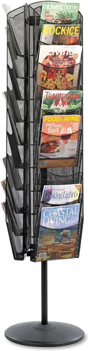 Safco Onyx Mesh Rotating Magazine Display 30 Compartments 16-1/2w x 66h Black