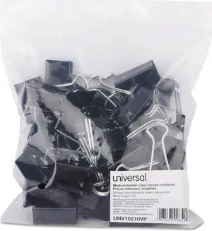 UNIVERSAL Medium Binder Clips Zip-Seal Bag 5/8" Capacity 1 1/4" Wide Black 36/Bag 10210VP