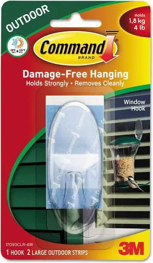 Command All Weather Hooks and Strips Plastic Large 1 Hooks & 2 Strips/Pack