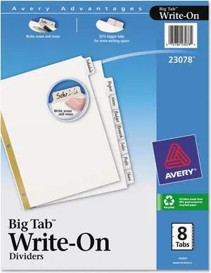 Avery Write & Erase Big Tab Paper Dividers 8-Tab Letter 23078