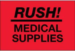 Tape Logic Labels "Rush - Medical Supplies" 2" x 3" Fluorescent Red 500/Roll