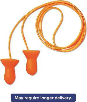 Quiet Reusable Earplugs, Foam, Orange, Corded, Poly Bag
