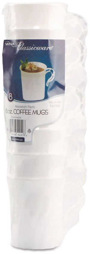 Classicware Plastic Coffee Mugs 8 oz White 8/Pack 24 Packs/Carton WNARSCWM8248W Classicware Plastic Coffee Mugs 8 oz White 8/Pack 24 Packs/Carton WNARSCWM8248W