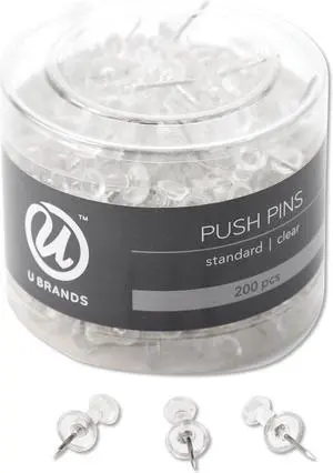 U Brands Standard Push Pins Plastic Clear 7/16" 200/Pack 658U08-24
