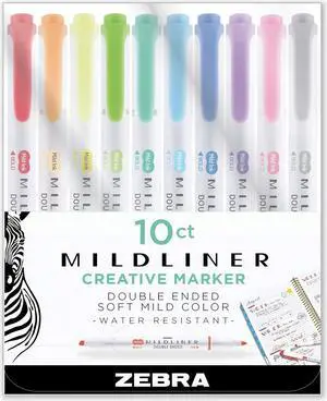 Zebra Mildliner Double Ended Highlighter Chisel/Bullet Tip Assorted Colors 78101