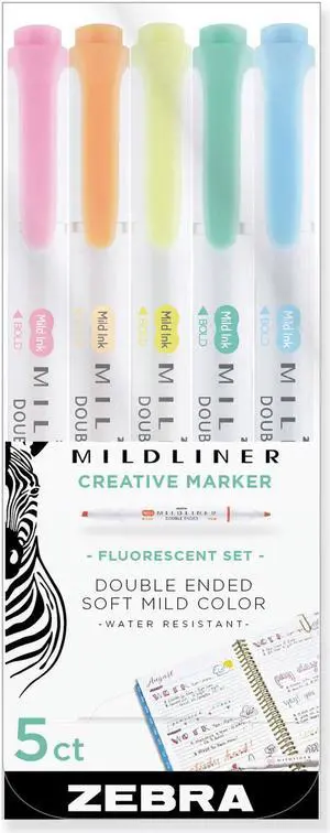 Zebra Mildliner Double Ended Highlighter Chisel/Bullet Tip Assorted Colors 78105