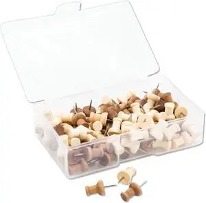U Brands Fashion Push Pins Wood Assorted 3/8" 100/Pack 3085U06-24