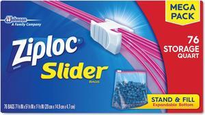 Ziploc Slider Storage Bags, 1 qt, 5.88" x 7.88", Clear, 9/Carton 662102