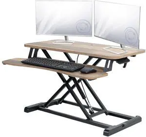 VIVO Reclaimed Wood Standing Desk Monitor Riser 32" Sit Stand Tabletop