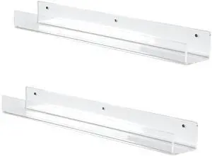 VIVO Dual Acrylic 24" Floating Bookshelves for Wall Display | Clear Organizer Shelves (2 Pack) (MOUNT-SF24C)