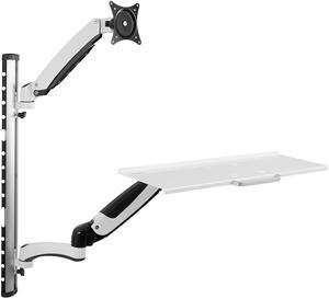 VIVO White Sit-Stand Wall Mount Counterbalance Monitor Keyboard Workstation