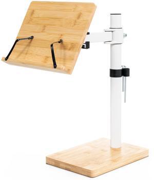 VIVO Light Wood / White Adjustable Bamboo Book Stand for Hands Free Reading, Holds Books, Devices, and More, STAND-BK01W