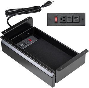 VIVO Black 16" Pull Out Under Desk Storage Drawer with Built-in Power Strip