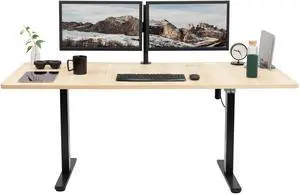 VIVO Electric 71 x 30 Stand Up Desk Workstation, Light Wood Top, Black Frame