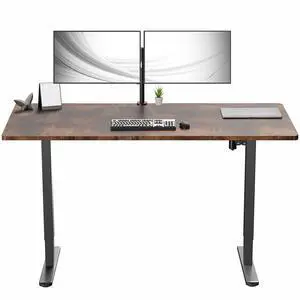 VIVO Electric 60 x 30 Stand Up Desk, Vintage Brown Table Top, Black Frame