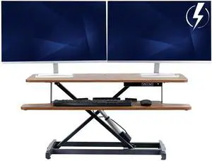 VIVO Vintage Brown Electric 36" Standing Desk Monitor Riser, Sit Stand Tabletop