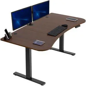 VIVO Electric 63 x 32 Stand Up Desk, Dark Walnut Table Top, Black Frame