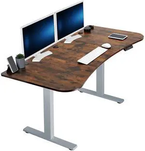 VIVO Electric 63 x 32 Stand Up Desk, Rustic Vintage Brown Table Top, Gray Frame