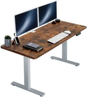 VIVO Electric 60 x 24 Stand Up Desk, Rustic Vintage Brown Table Top, Gray Frame