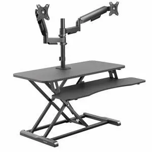 VIVO Black 36" Standing Desk Riser with Dual Monitor Arm for up to 32" Screens