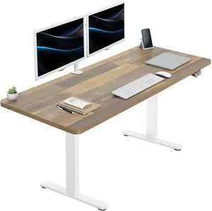 VIVO Electric 60 x 24 Stand Up Desk | Reclaimed Wood Table Top, White Frame