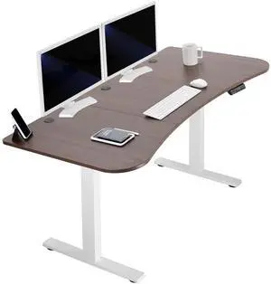 VIVO Electric 63 x 32 Stand Up Desk, Light Wood Table Top, White Frame