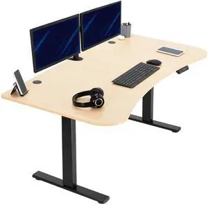 VIVO Electric 63 x 32 Stand Up Desk, Light Wood Table Top, Black Frame