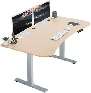 VIVO Electric 63 x 32 Stand Up Desk, Light Wood Table Top, Gray Frame
