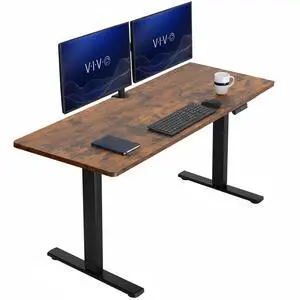 VIVO Electric 60 x 24 Stand Up Desk, Rustic Vintage Brown Tabletop Black Frame VIVO Electric 60 x 24 Stand Up Desk, Rustic Vintage Brown Tabletop Black Frame