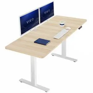 VIVO Electric 71 x 30 Stand Up Desk, Light Wood Table Top, White Frame VIVO Electric 71 x 30 Stand Up Desk, Light Wood Table Top, White Frame