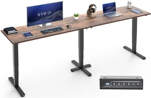 VIVO Electric 109"x24" Extra Long Standing Desk, Vintage Brown Tops, Black Frame VIVO Electric 109"x24" Extra Long Standing Desk, Vintage Brown Tops, Black Frame