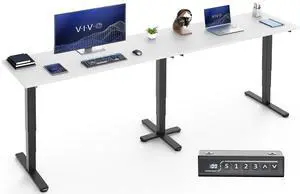 VIVO Electric 109" x 24" Extra Long Standing Desk, White Tops, Black Frame VIVO Electric 109" x 24" Extra Long Standing Desk, White Tops, Black Frame