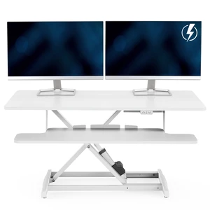 VIVO White Electric 42" Standing Desk Monitor Riser, Dual Arm Sit Stand Tabletop VIVO White Electric 42" Standing Desk Monitor Riser, Dual Arm Sit Stand Tabletop