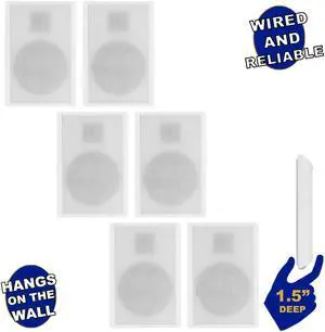 Acoustic Audio SLM1W Mountable On Wall Slim Speakers Home Theater Wired 3 Pair Pack