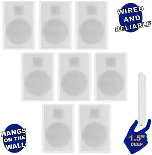 Acoustic Audio SLM1W Mountable On Wall Slim Speakers Home Theater Wired 4 Pair Pack