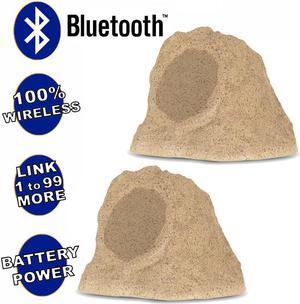 Theater Solutions B62S Fully Wireless 200 Watt Rechargeable Battery Bluetooth 6.5" Rock Speaker Pair Sandstone Link Up To 99 Speakers Wirelessly