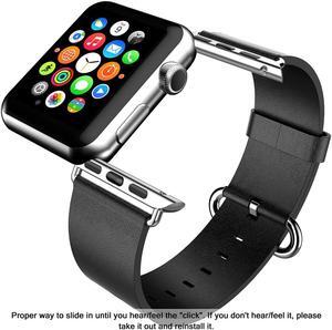 JideTech Apple Watch Strap Band  Apple Watch 42MM (100% GENUINE LEATHER) Strap Band High Quality Premium Strap Band Accessories for Apple Watch 42MM with [ADAPTER] to install - BLACK